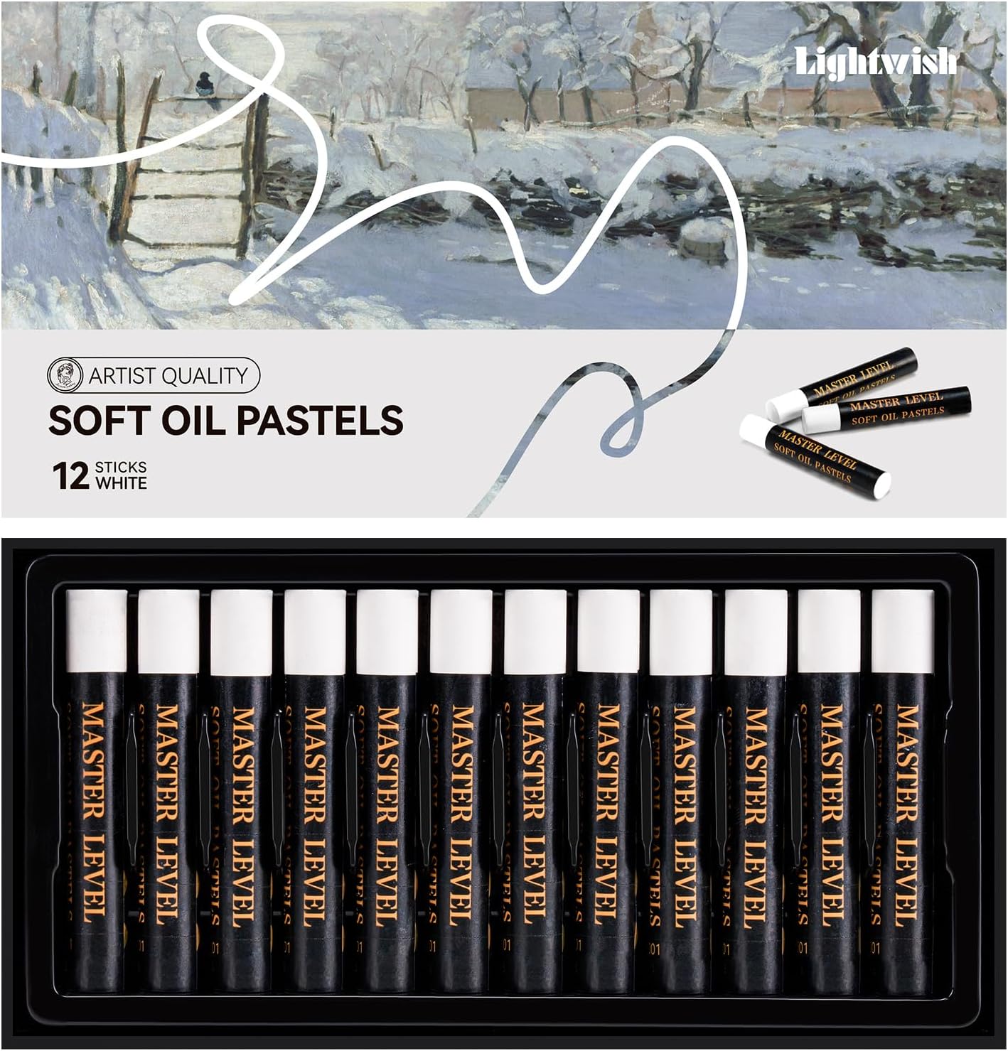 LIGHTWISH White Oil Pastels - Pack of 12, Ultra-Smooth Blendable Crayons for Professional Artists & Beginners, Perfect for Canvas, Chalkboard & DIY Crafts, Non-Fade, High Coverage Art Supplies