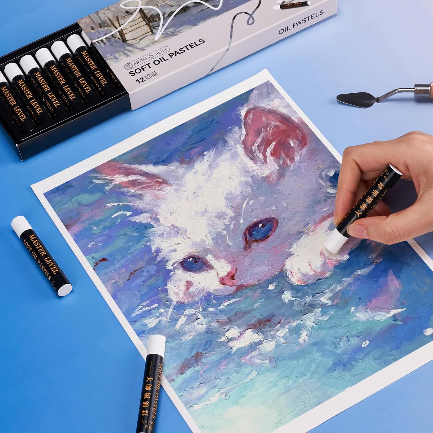 LIGHTWISH White Oil Pastels - Pack of 12, Ultra-Smooth Blendable Crayons for Professional Artists & Beginners, Perfect for Canvas, Chalkboard & DIY Crafts, Non-Fade, High Coverage Art Supplies