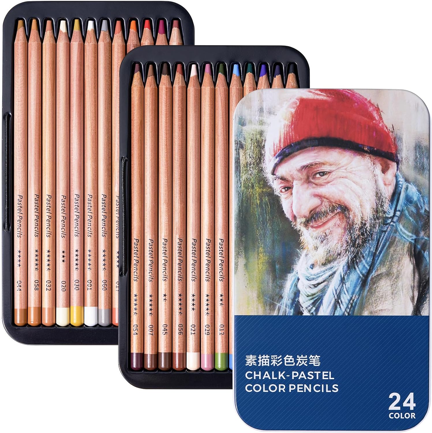 LIGHTWISH Colored Pencils, 24 Colors Pastel Pencils Set in Gift Metal Box, for Beginners And Adults Artists