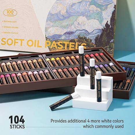 LIGHTWISH Professional Oil Pastels, 100 Vibrant Colors Plus 4 White, Set of 104