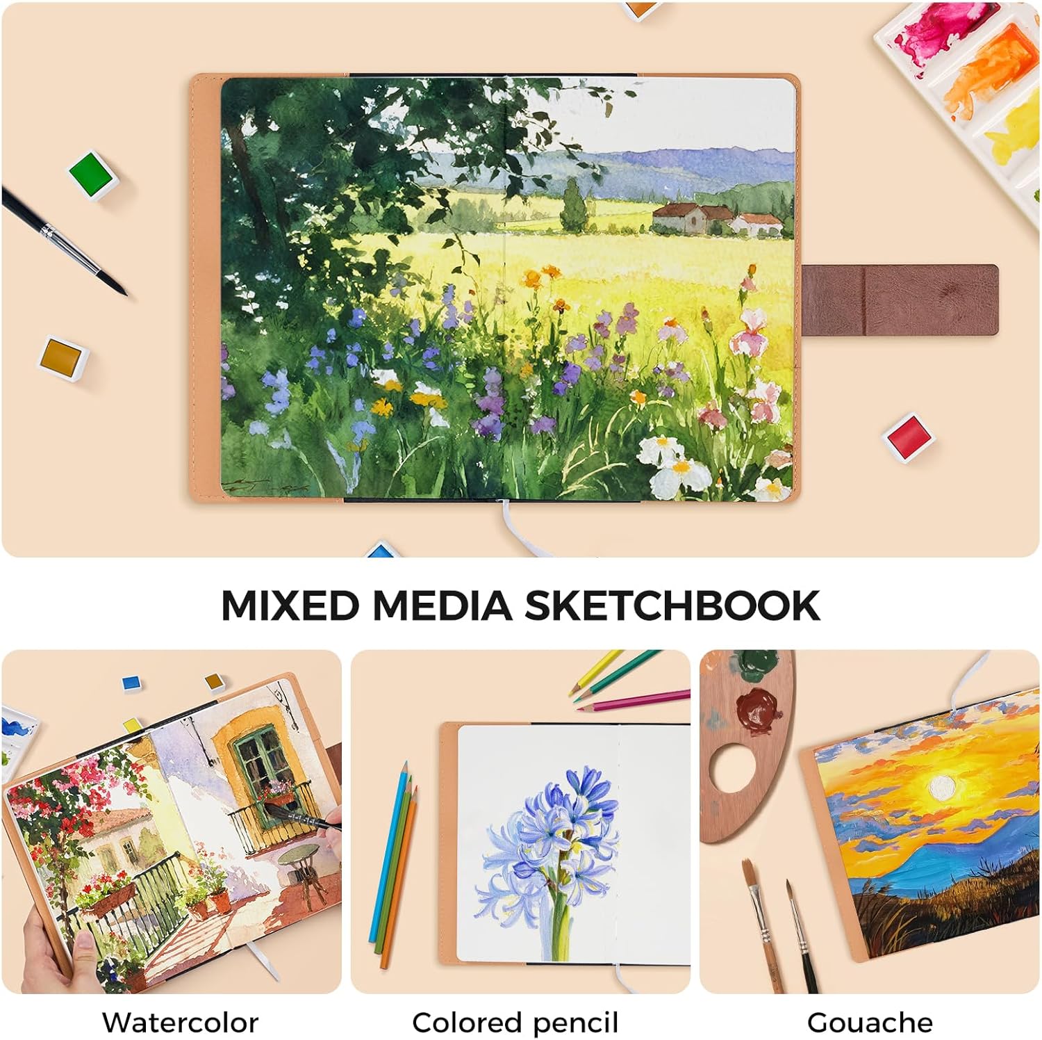 Watercolor Sketchbook,8.2 x 5.5 inch,20 Sheets Cold Press 100% Cotton 300 GSM 140lb,A5 Watercolor Paper for Art Painting, Drawing, Mixed Media