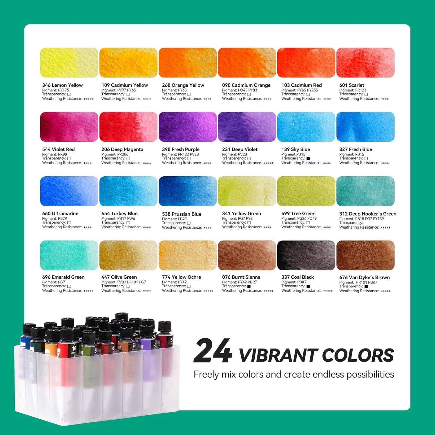 24-Color Travel Watercolor Kit with Journal