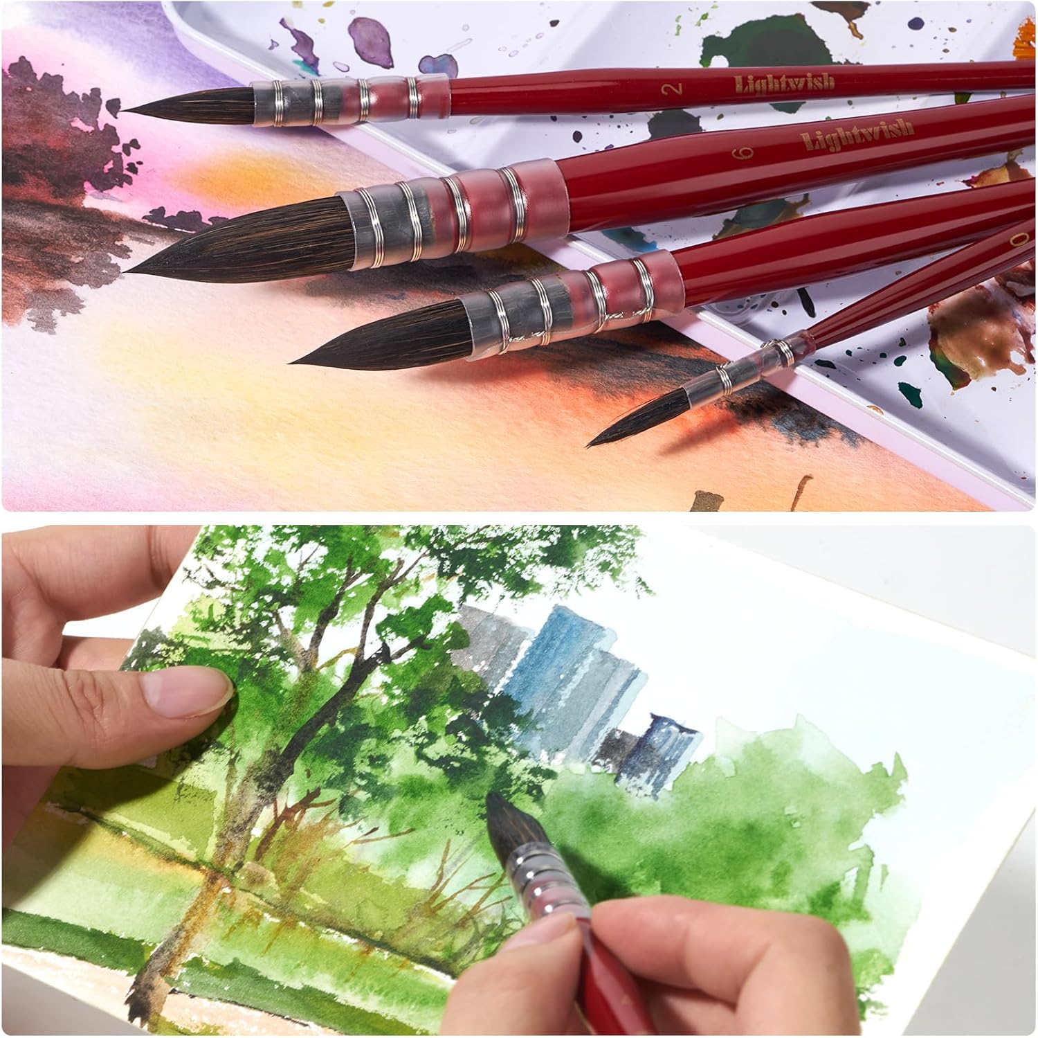 Lightwish Watercolor Brushes Set, Synthetic Hair Paint Brushes Kit for Artists, Adults, and Hobbists, Pointed Round Mop Brush for Watercolor, Gouache,9 Pcs （#0#1#2#3#4#5#6#7#8）