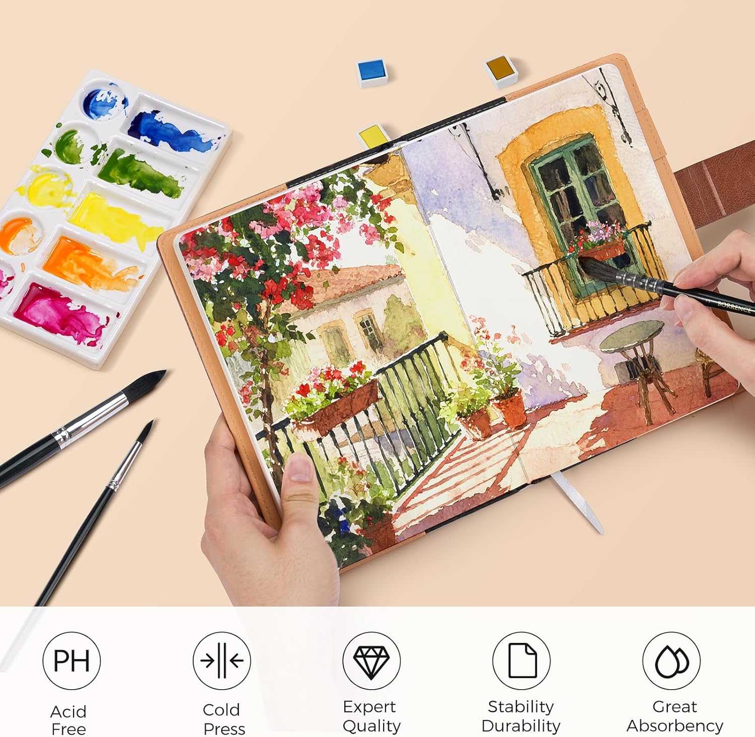 Watercolor Sketchbook,8.2 x 5.5 inch,20 Sheets Cold Press 100% Cotton 300 GSM 140lb,A5 Watercolor Paper for Art Painting, Drawing, Mixed Media