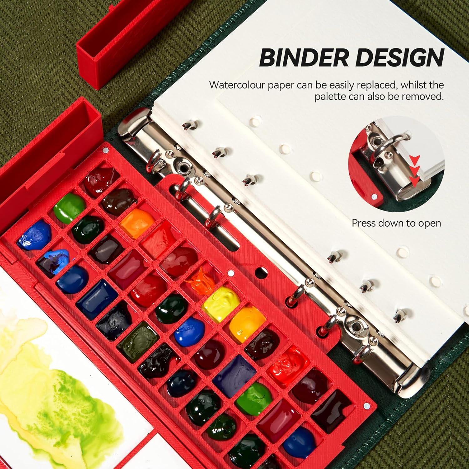 Portable Watercolor Sketchbook Set - 100% Cotton Cold-Pressed 6.7x3.9 Inch Loose-Binder Art Journal with 36 Ceramic Paint Palettes and 2 Travel Water Brushes, Perfect for Artists Painting Outdoors