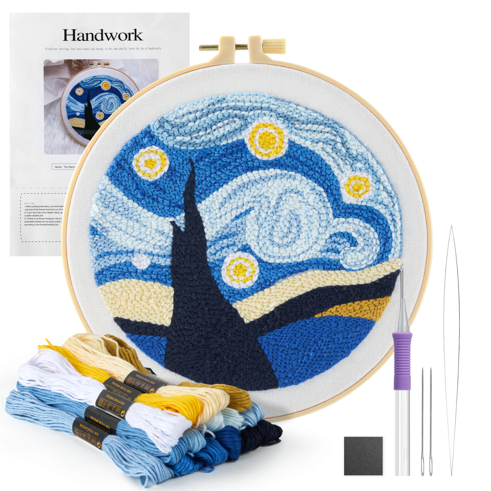 Farbclub Punch Needle Embroidery Starter Kit for Adults Beginner, Punch Stitching Kit with Punch Needle Fabric, Hoops, Yarns and Sewing Needles, Instructions, Beginner Tool Kit