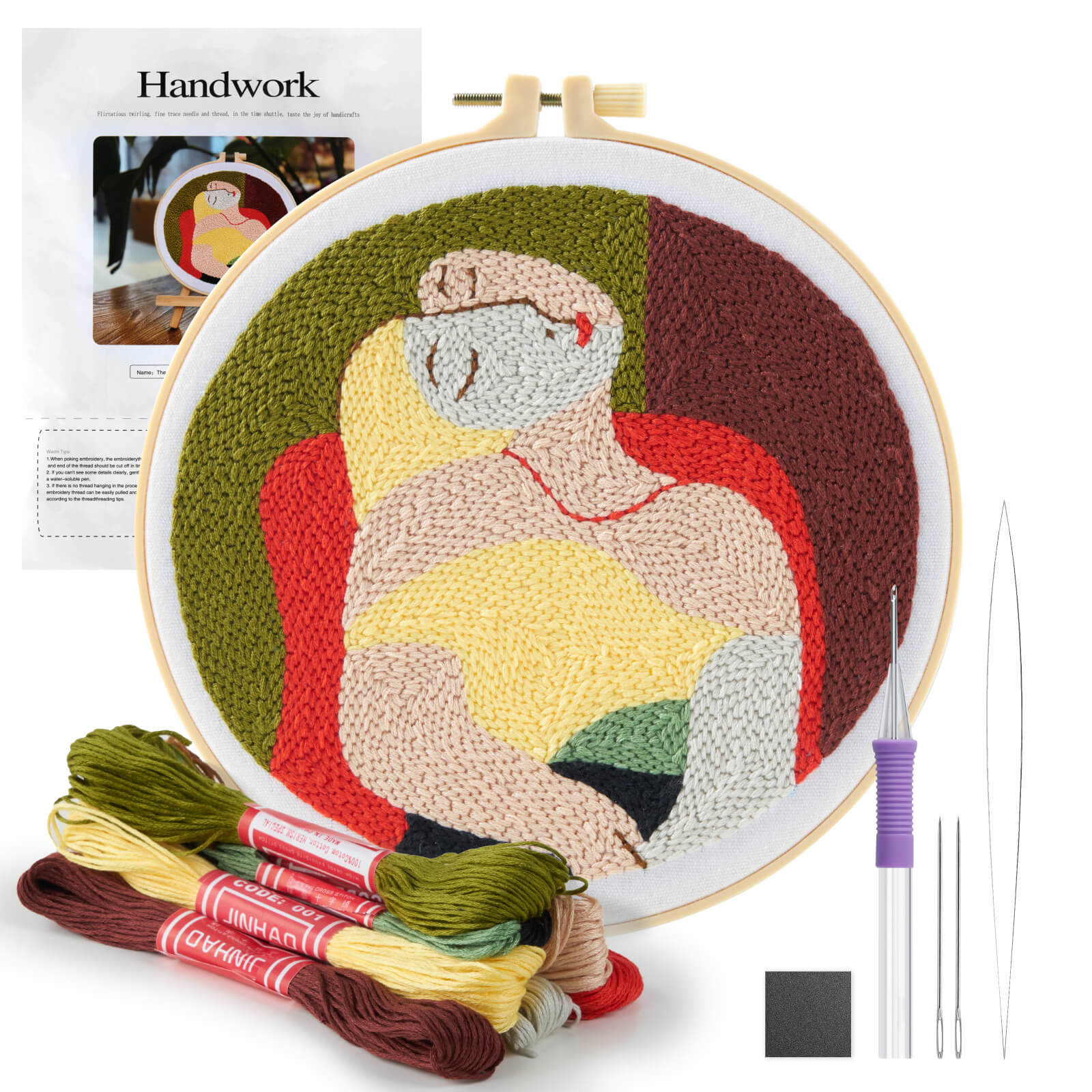 Farbclub Punch Needle Embroidery Starter Kit for Adults Beginner, Punch Stitching Kit with Punch Needle Fabric, Hoops, Yarns and Sewing Needles, Instructions, Beginner Tool Kit