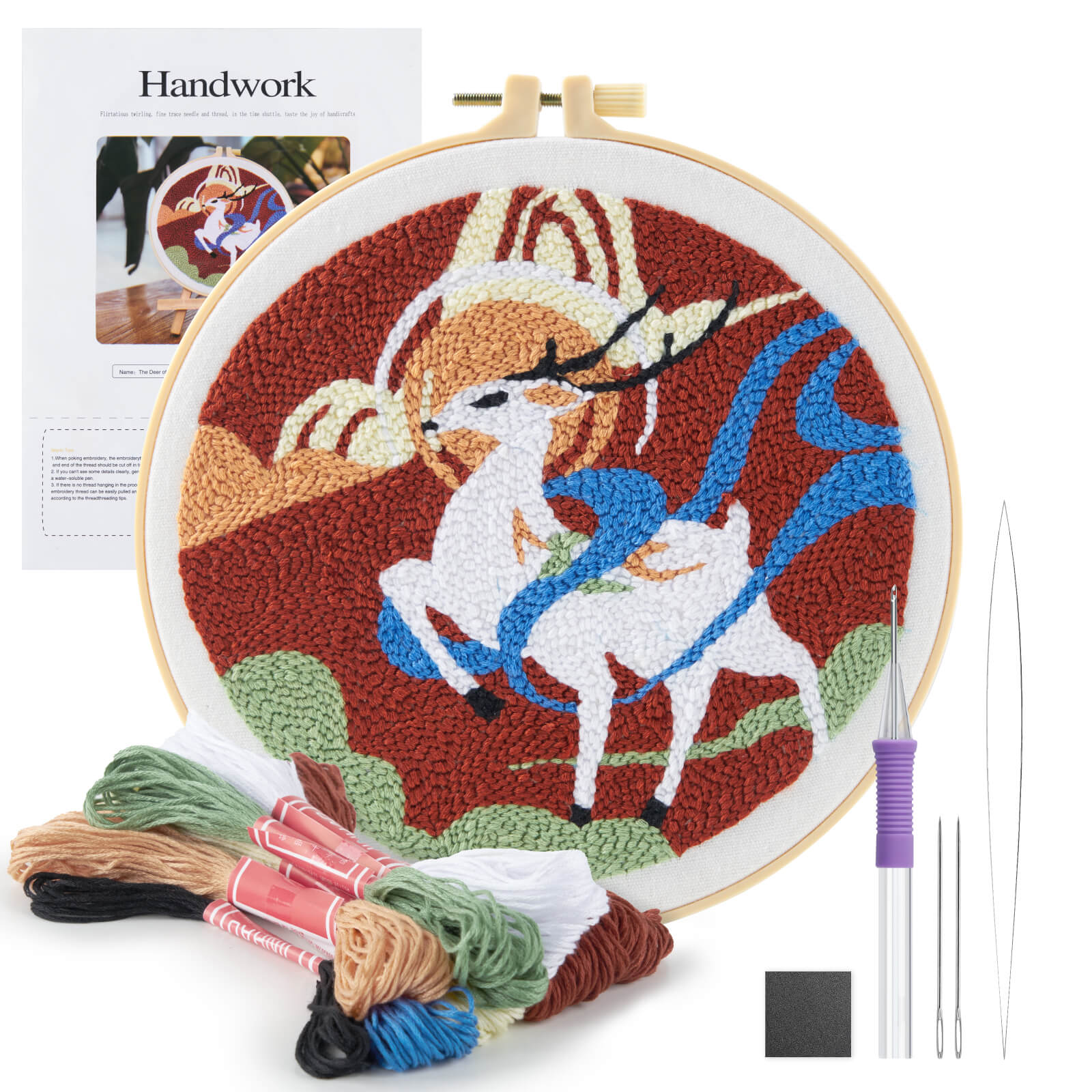 Farbclub Punch Needle Embroidery Starter Kit for Adults Beginner, Punch Stitching Kit with Punch Needle Fabric, Hoops, Yarns and Sewing Needles, Instructions, Beginner Tool Kit