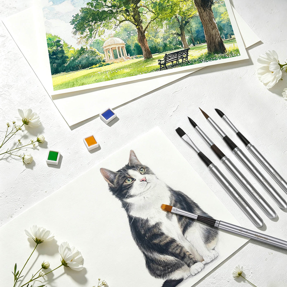 Lightwish Travel Watercolor Brushes, 5 Pcs Synthetic Squirrel Hair Brushes