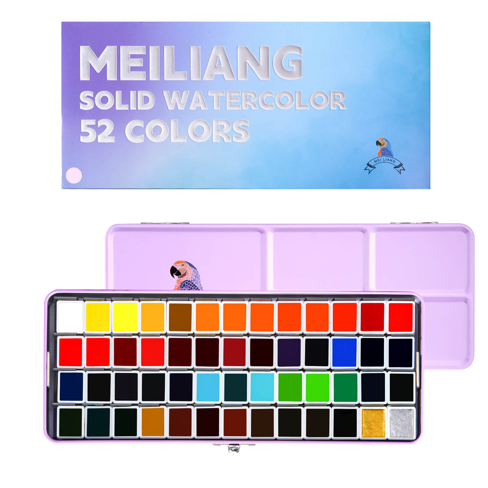 MeiLiang – ensemble de peinture aquarelle solide, 52 couleurs Standard (boîte violette)