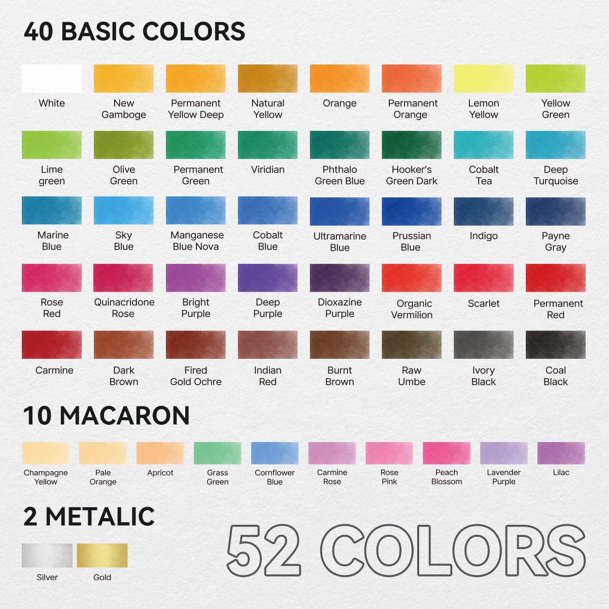 MeiLiang – ensemble de peinture aquarelle, 52 couleurs, en demi-casseroles avec accessoires (boîte violette)