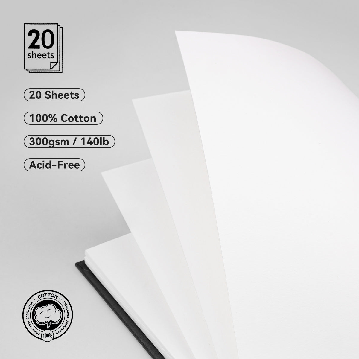 POTENTATE Zunjue Zunjue Notebook Cotton 19*19 Medium Grain 300g Dark Gray 20 Sheets