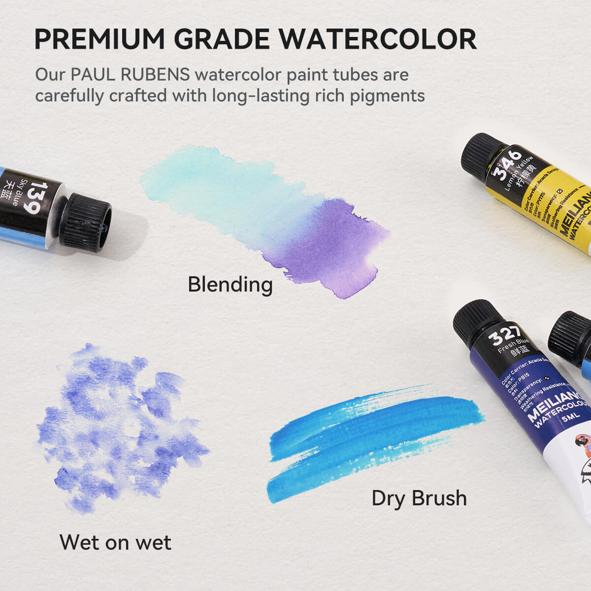 MeiLiang – ensemble de peinture aquarelle, 36 couleurs vives, tube de 5 ml (0,17 oz)