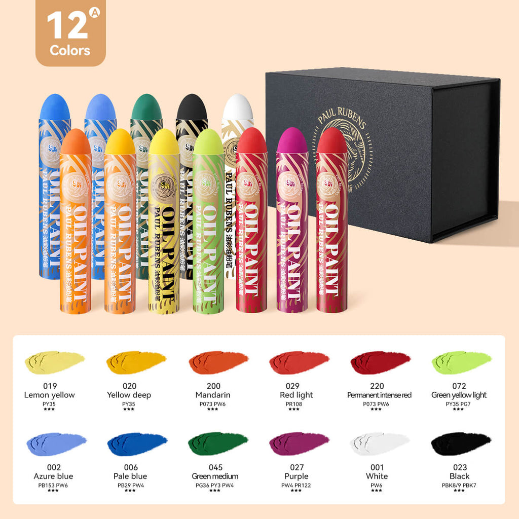 12 Color Pastles Paul Rubens HAIYA Oil Pastels, 12 Vibrant Colors Extra Large Oil ...