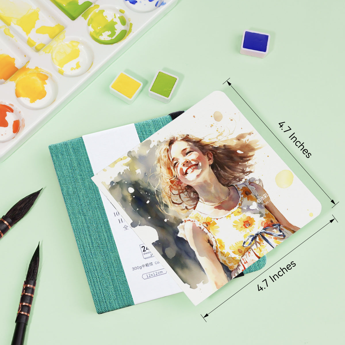 POTENTATE Zunjue Zunjue Notebook Cotton 12*12 Medium Grain 300g Medium Green 24 Sheets（021566-A）
