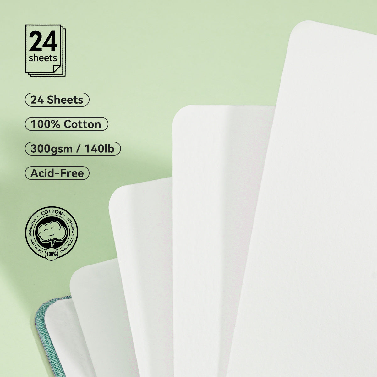 POTENTATE Zunjue Zunjue Notebook Cotton 12*12 Medium Grain 300g Medium Green 24 Sheets（021566-A）