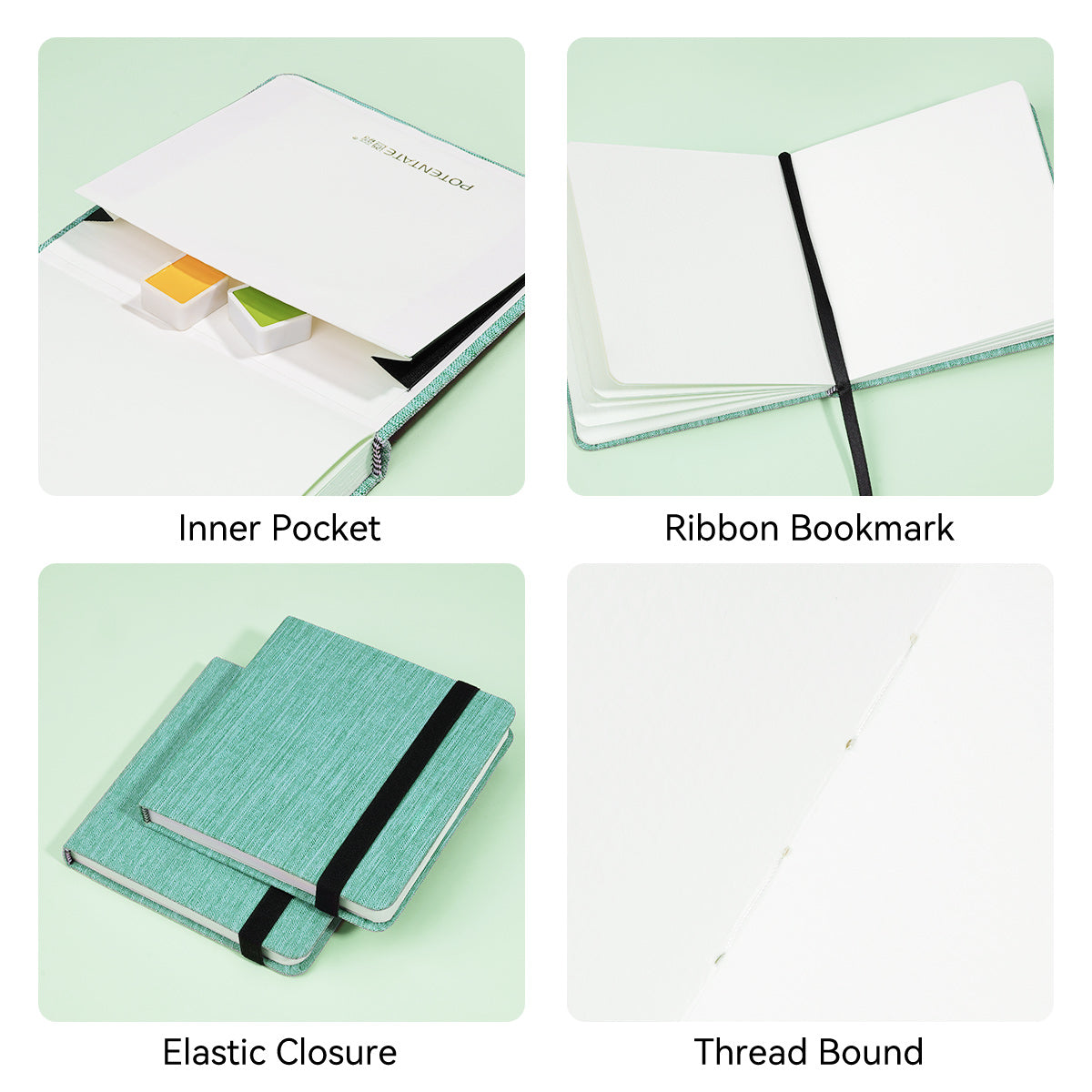 POTENTATE Zunjue Zunjue Notebook Cotton 12*12 Medium Grain 300g Medium Green 24 Sheets（021566-A）