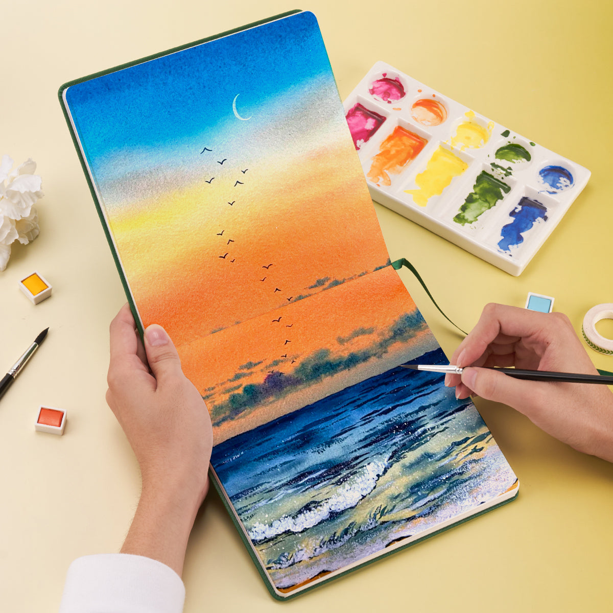 Farbclub 100% Cotton Hot Press Watercolor Paper Sketchbook, Square Watercolor Journal, 7.48" Square 20 Sheets 300gsm Acid-Free for Watercolor Gouache Acrylics