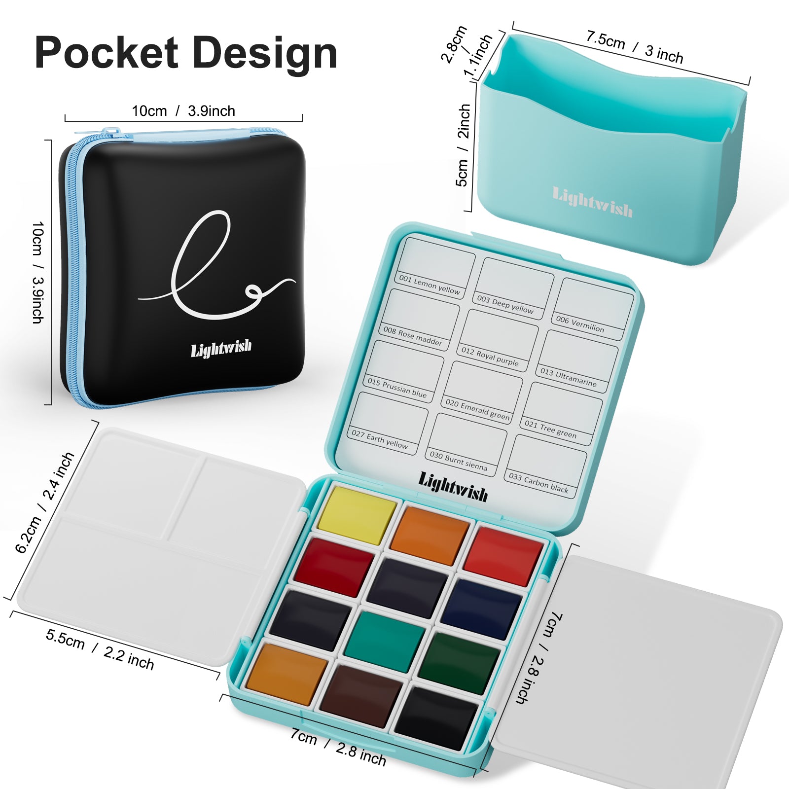 12 Colors Pocket Travel Watercolor Set, Mini Watercolor Paint Set with Portable CaseColoring Mixing Palette, Water Wash Cup,for Adult Artist Beginner Watercolor Painting Lovers