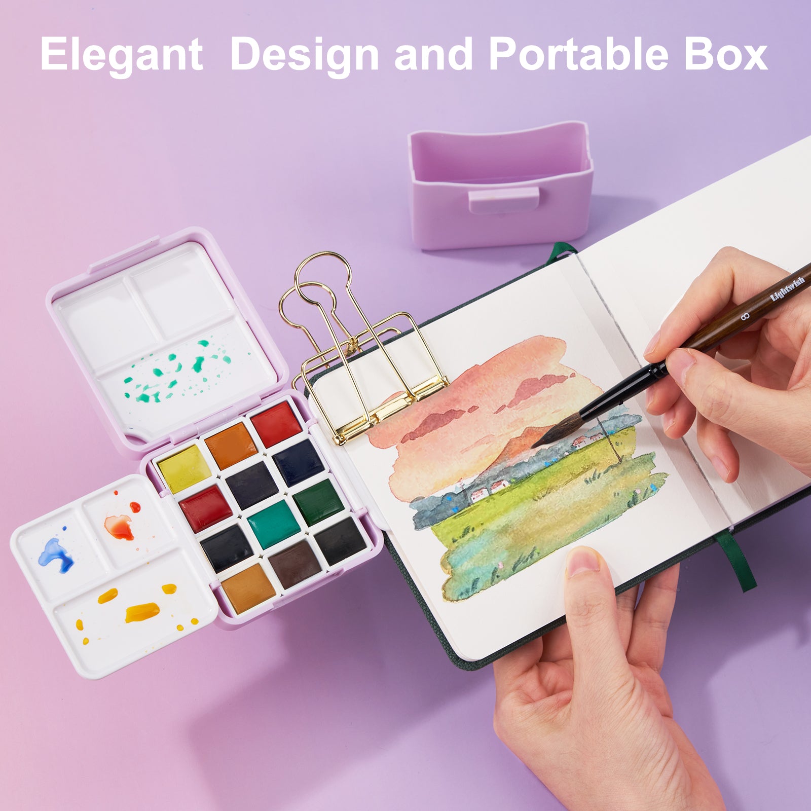 12 Colors Pocket Travel Watercolor Set, Mini Watercolor Paint Set with Portable Case,Coloring Mixing Palette, Water Wash Cup,for Adult Artist Beginner Watercolor Painting Lovers