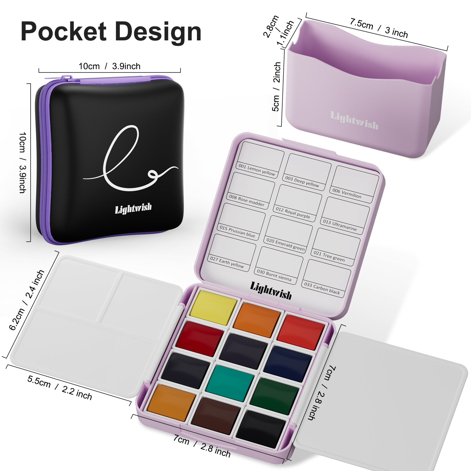 12 Colors Pocket Travel Watercolor Set, Mini Watercolor Paint Set with Portable Case,Coloring Mixing Palette, Water Wash Cup,for Adult Artist Beginner Watercolor Painting Lovers