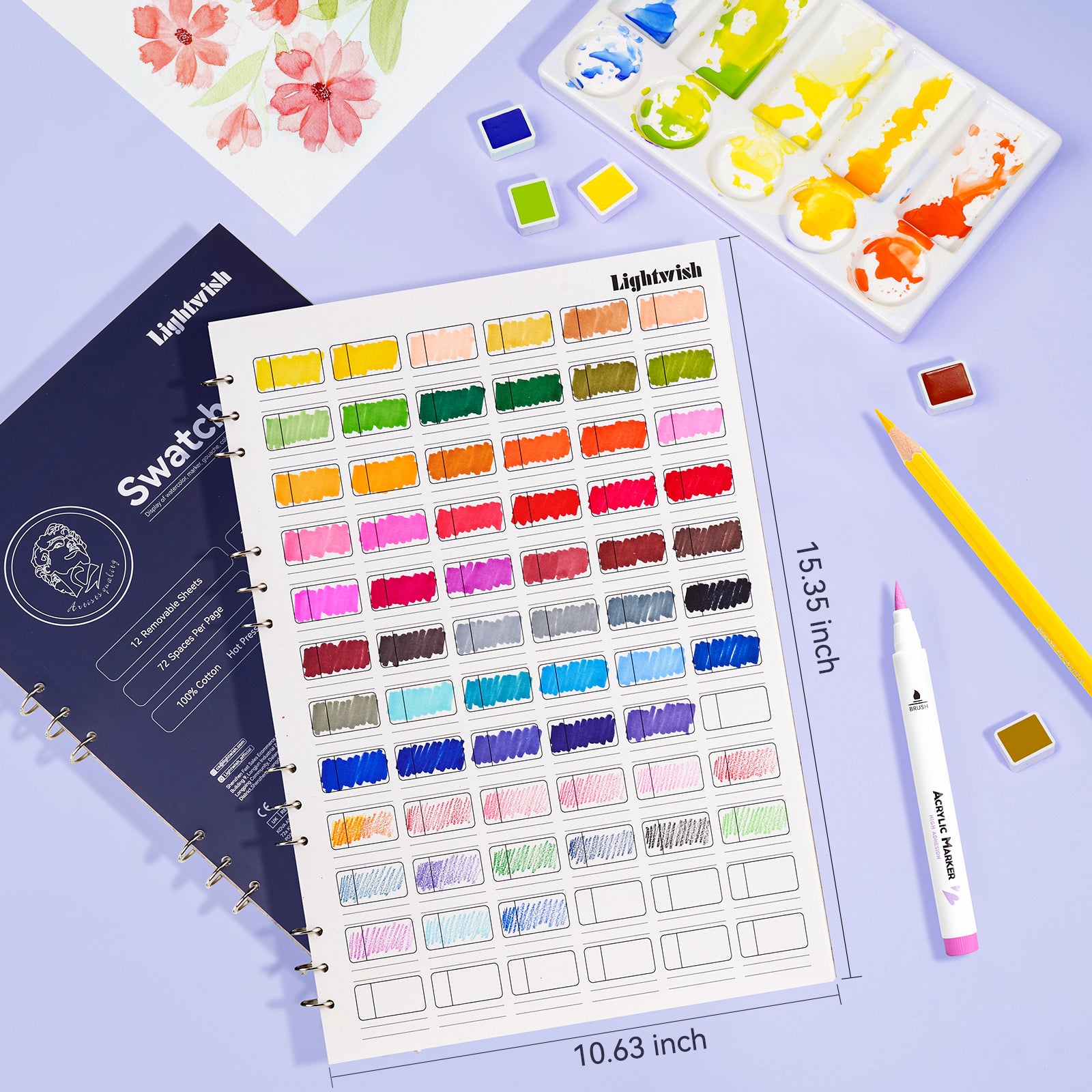 LIGHTWISH Color Card Book 8-color 100% Cotton 300g Fine Grain 12 Sheets