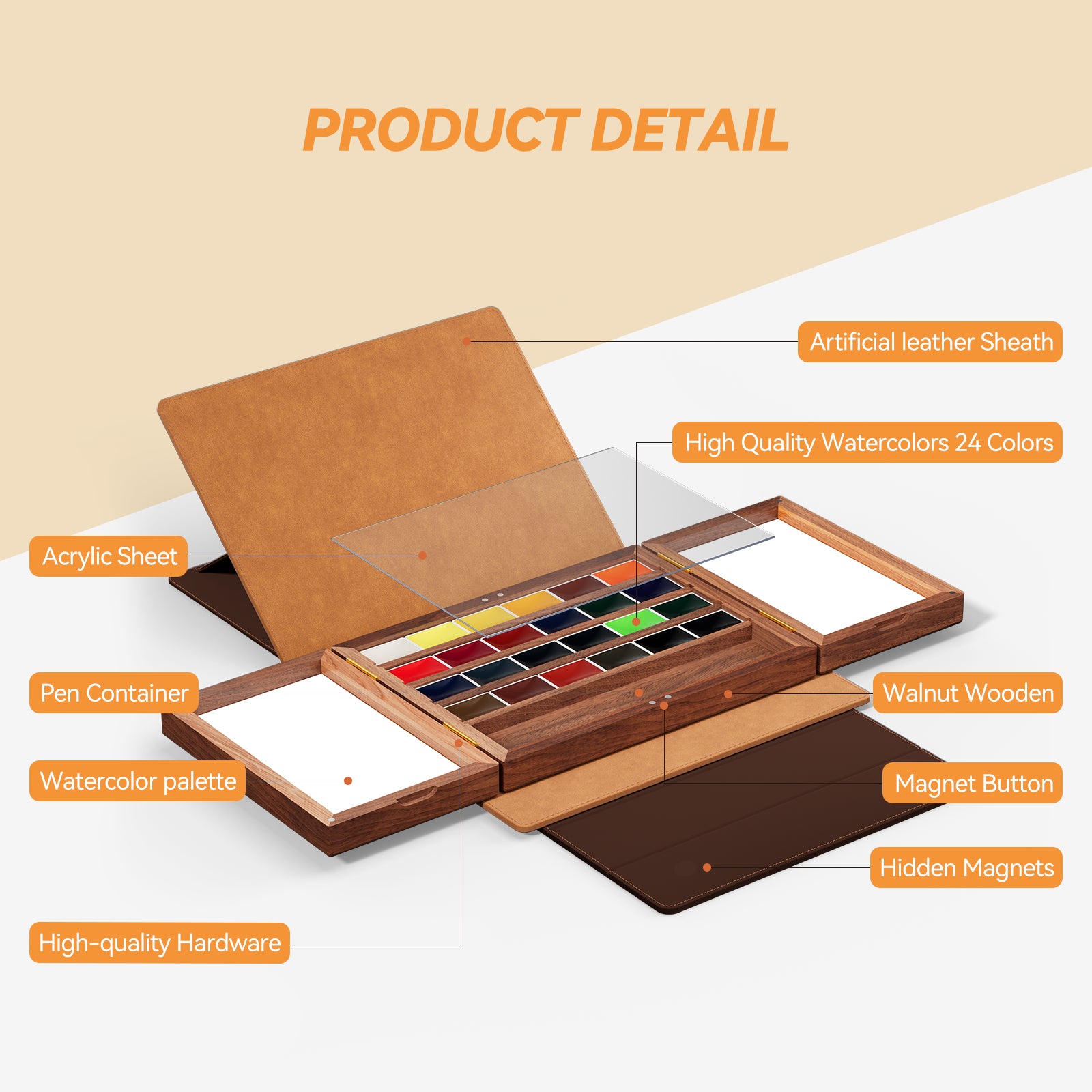 Lightwish Walnut Travel Watercolor Set – 24 Colors