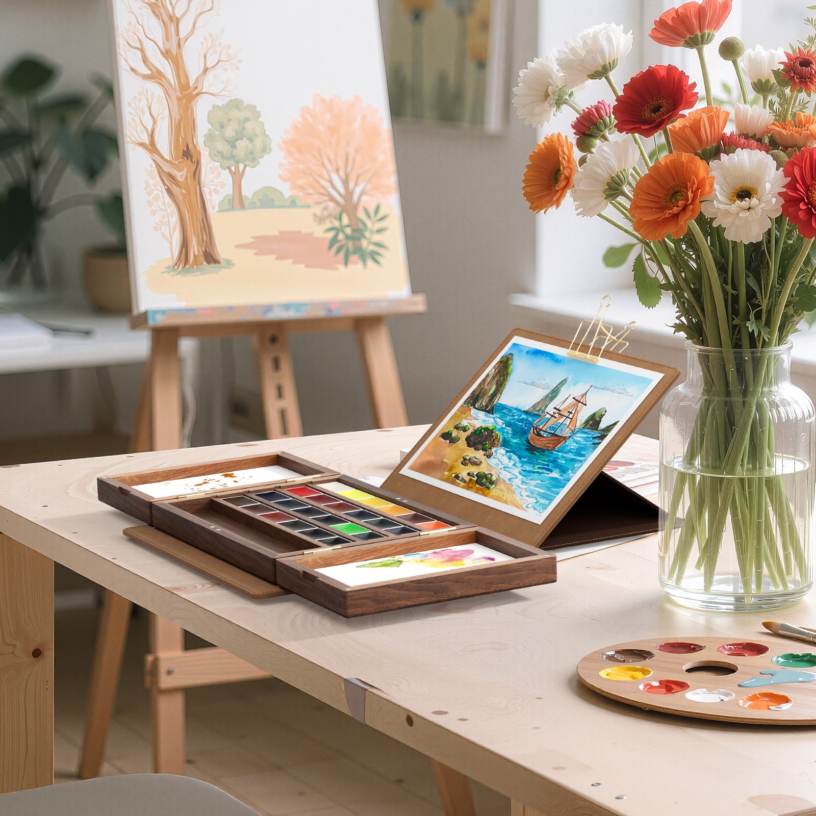 Lightwish Walnut Travel Watercolor Set – 24 Colors