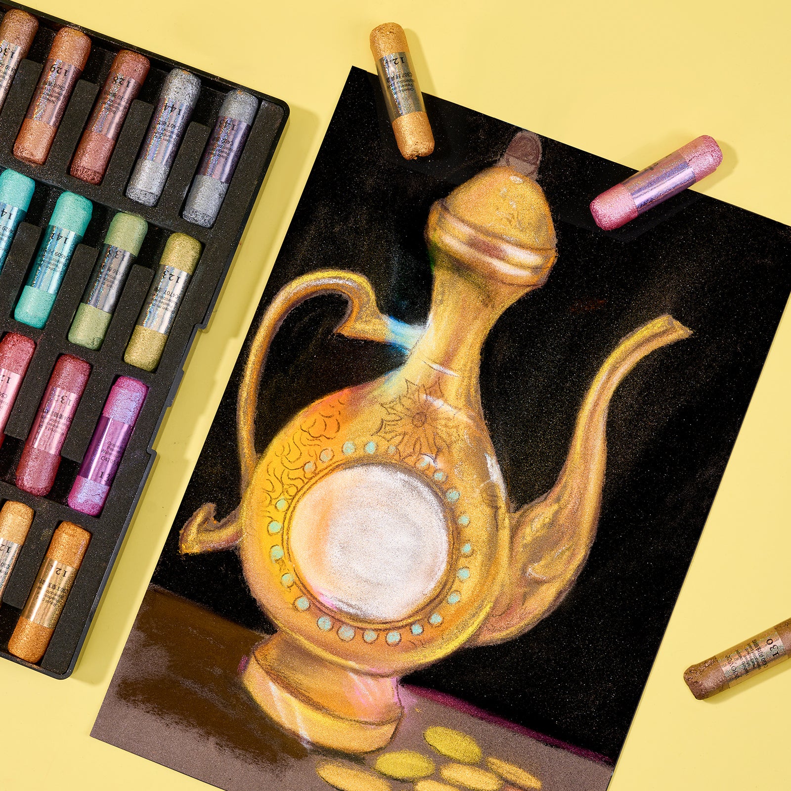 LIGHTWISH Handmade Metallic Soft Pastel Set 24 Colors,Super Soft & Blendable Chalk Pastel Sticks for Professional Drawing Painting,Blending