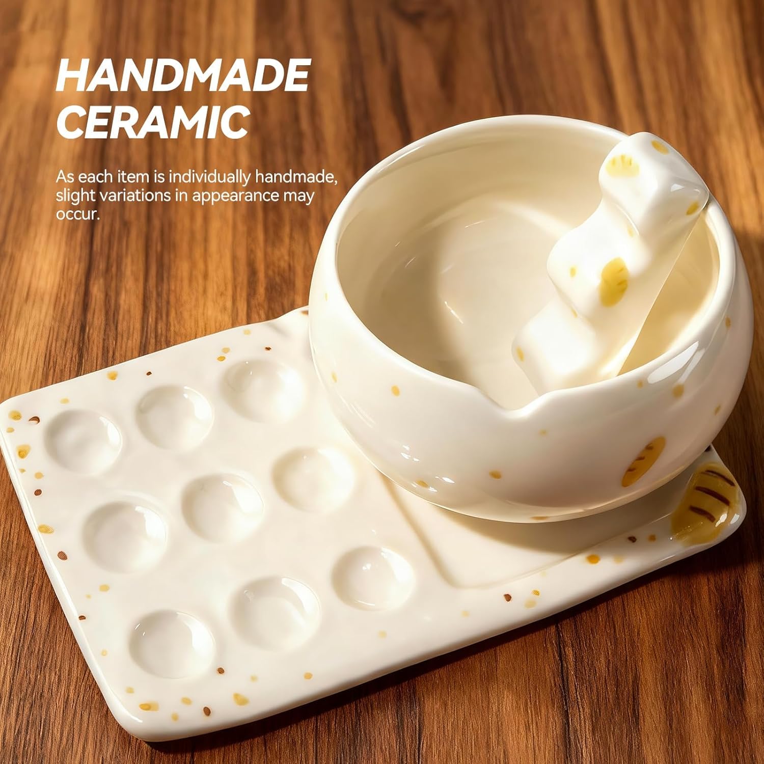 Handmade ceramic paint palette set, artist's ceramic watercolor palette, brush holder and paint cups