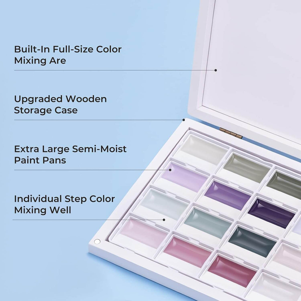 LIGHTWISH 24-Color Opaque Watercolor Set – Morandi Palette in Wooden Box