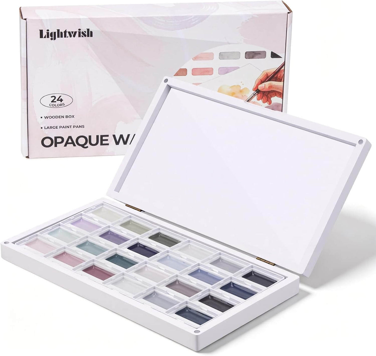 LIGHTWISH 24-Color Opaque Watercolor Set – Morandi Palette in Wooden Box