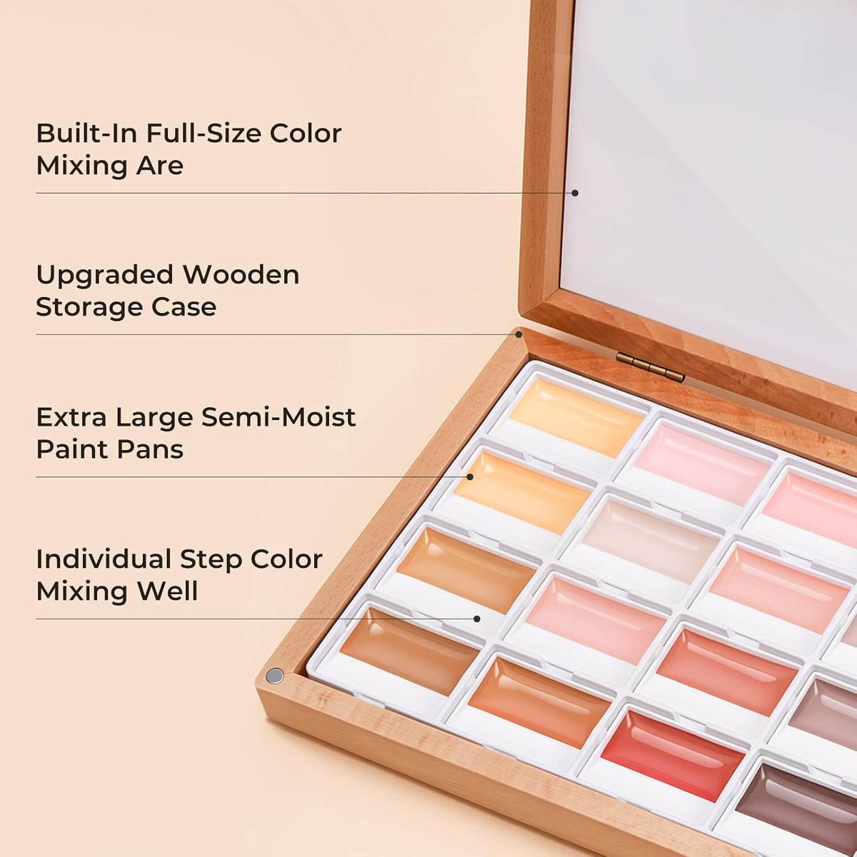 LIGHTWISH 24-Color Opaque Watercolor Set – Skin Tone Palette in Wooden Box