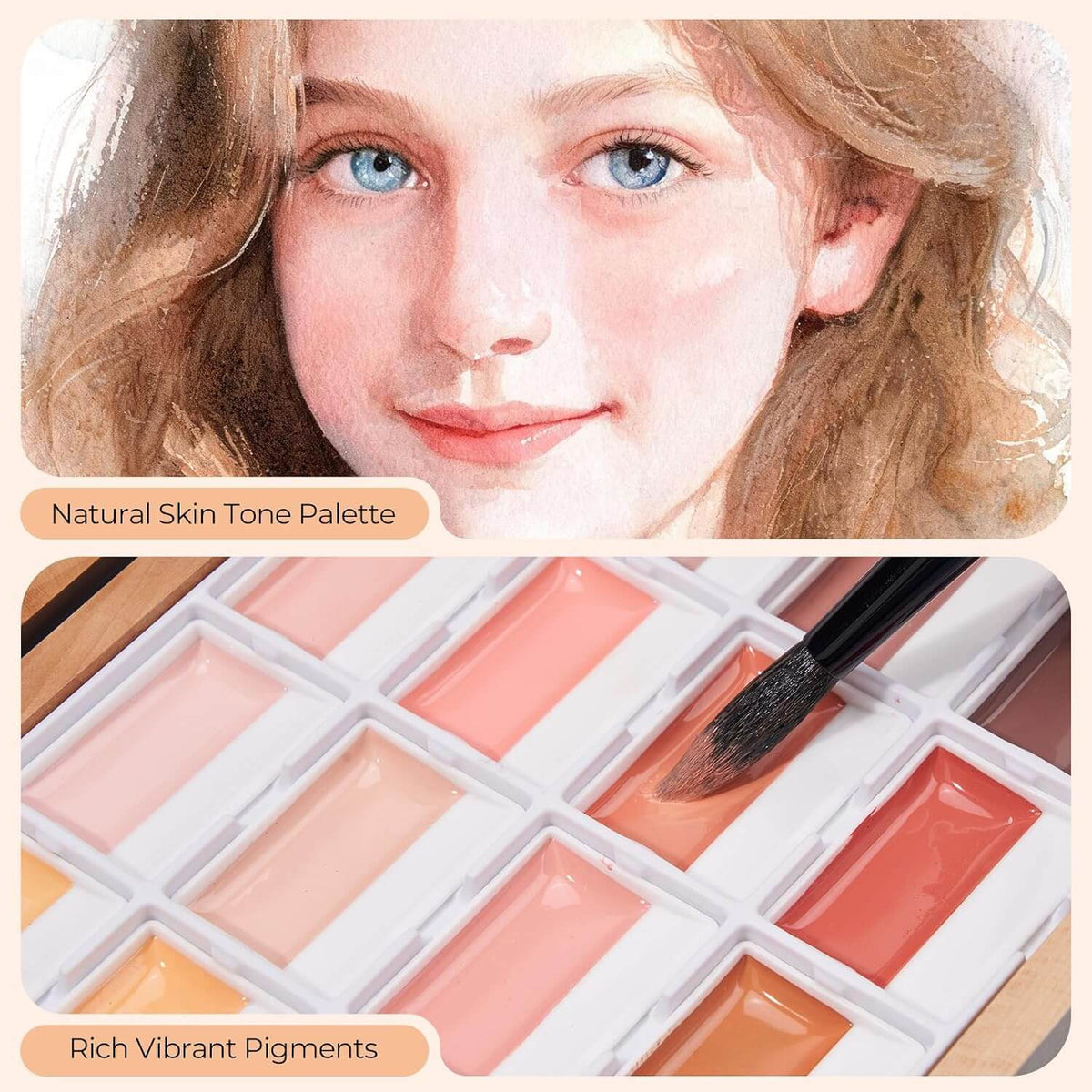 LIGHTWISH 24-Color Opaque Watercolor Set – Skin Tone Palette in Wooden Box