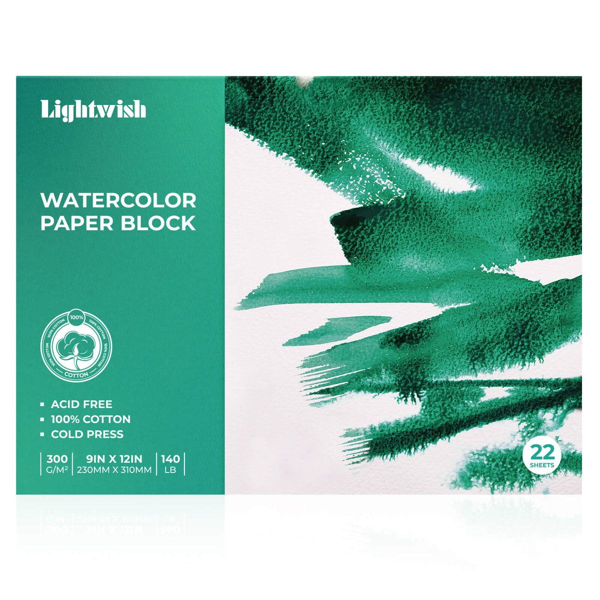 LIGHTWISH Watercolor Paper Block, 9x12 Inch 22 Sheets, 100% Cotton 300gsm/140lb Heavyweight Paper, Cold Press Paper