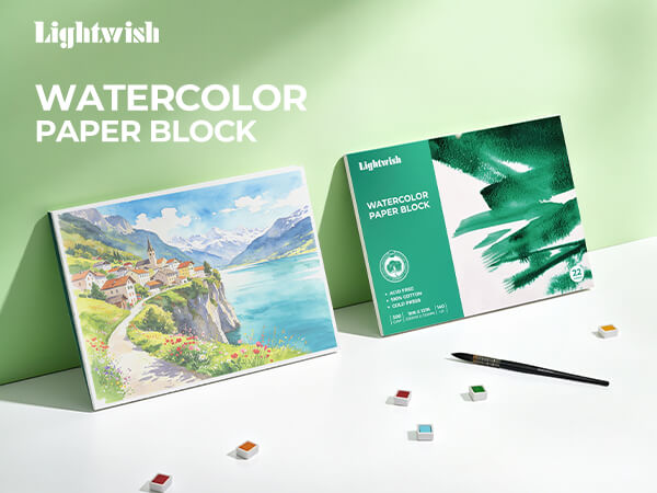 LIGHTWISH Watercolor Paper Block, 9x12 Inch 22 Sheets, 100% Cotton 300gsm/140lb Heavyweight Paper, Cold Press Paper