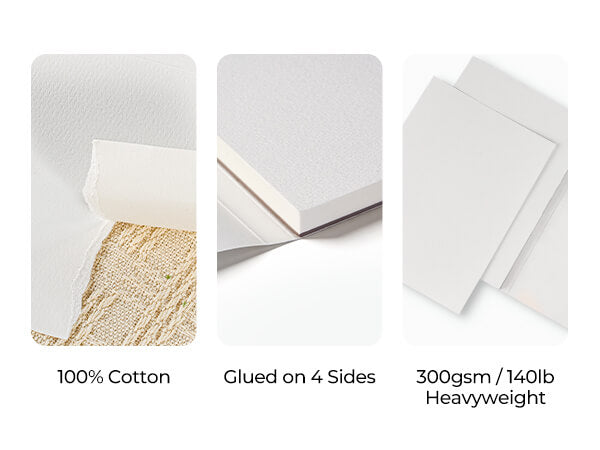 LIGHTWISH Watercolor Paper Block, 9x12 Inch 22 Sheets, 100% Cotton 300gsm/140lb Heavyweight Paper, Cold Press Paper