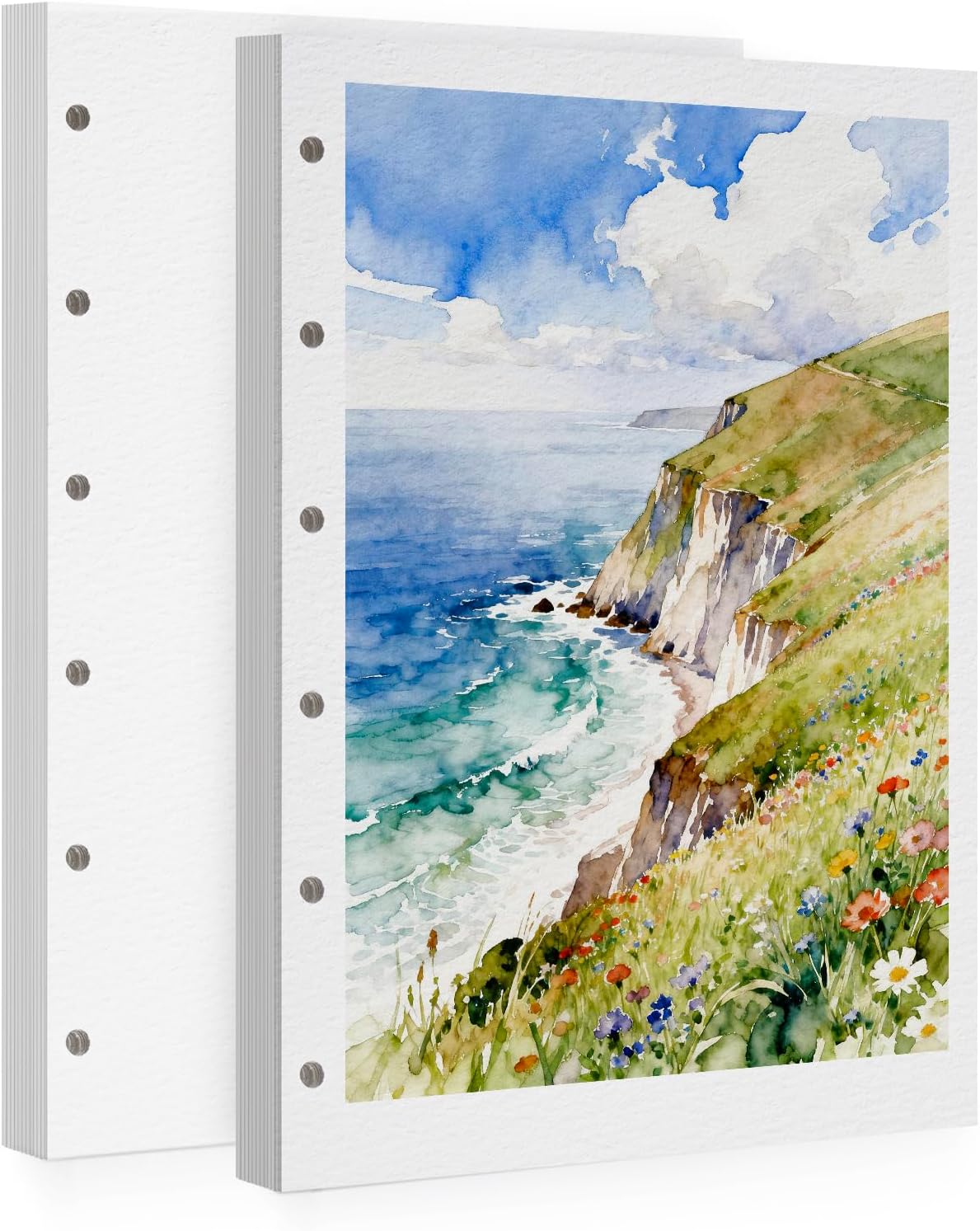 LIGHTWISH Watercolor Paper Refill, 5.9 x 4.1 in -40 Sheets Total (2 Packs of 20), 300gsm 100% Cotton, Cold Press, Pre-Punched Hole, Acid-Free Artist Paper for Ring Binders Watercolor Sketchbook Set