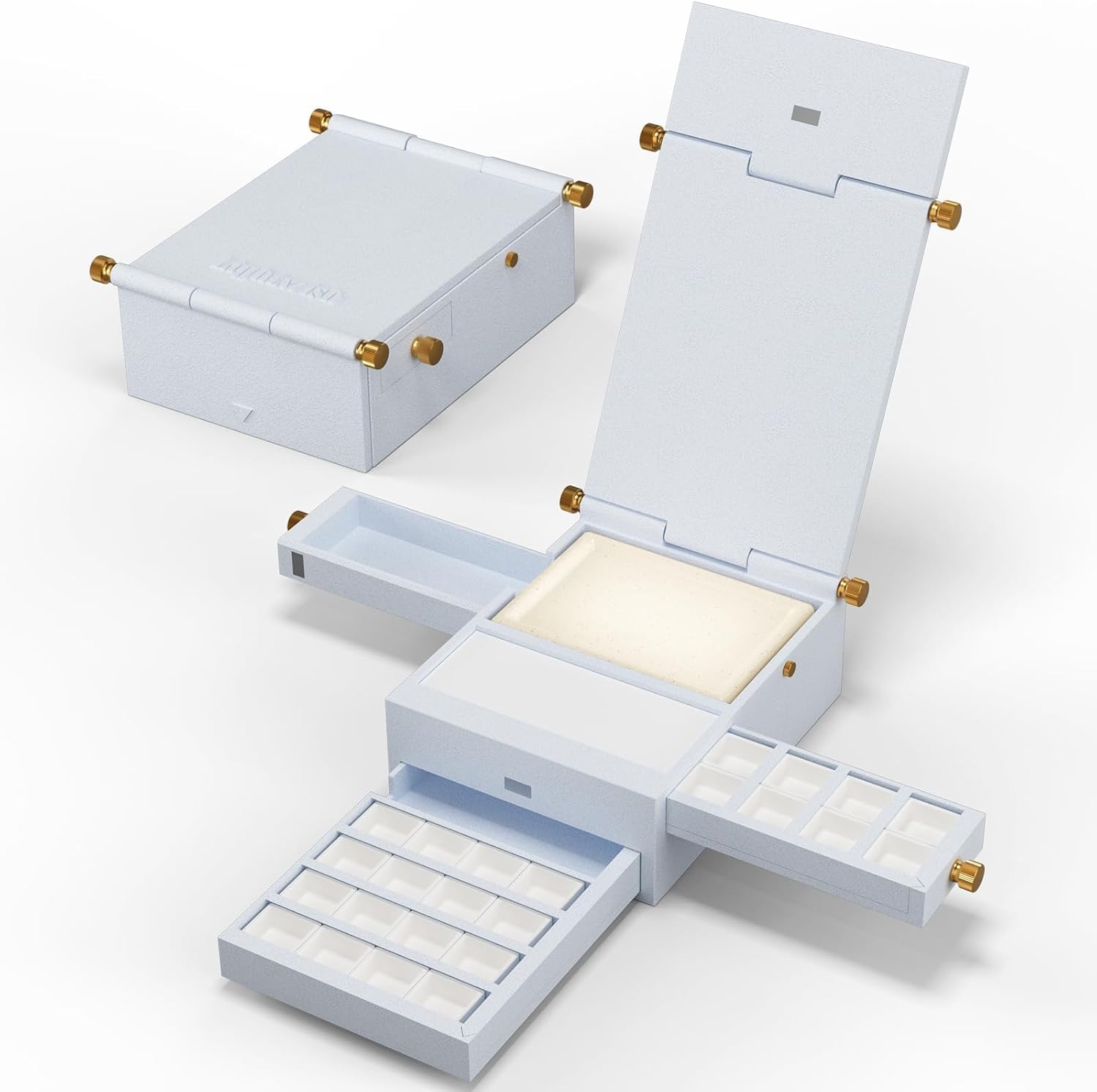 LIGHTWISH Travel Watercolor Palette Box, All-in-One Portable Watercolor Kit with 24 Empty Removable Grids,Handmade Ceramic Palette,Watercolor Cup and Universal Bracket Interface,Great Plein Aire Set