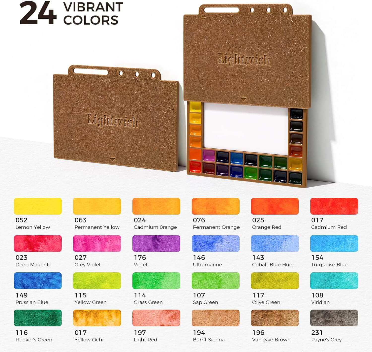 LIGHTWISH Travel Watercolor Set - 24 Colors Compact Art Kit with Refillable 100% Cotton Paper, Ceramic Palette