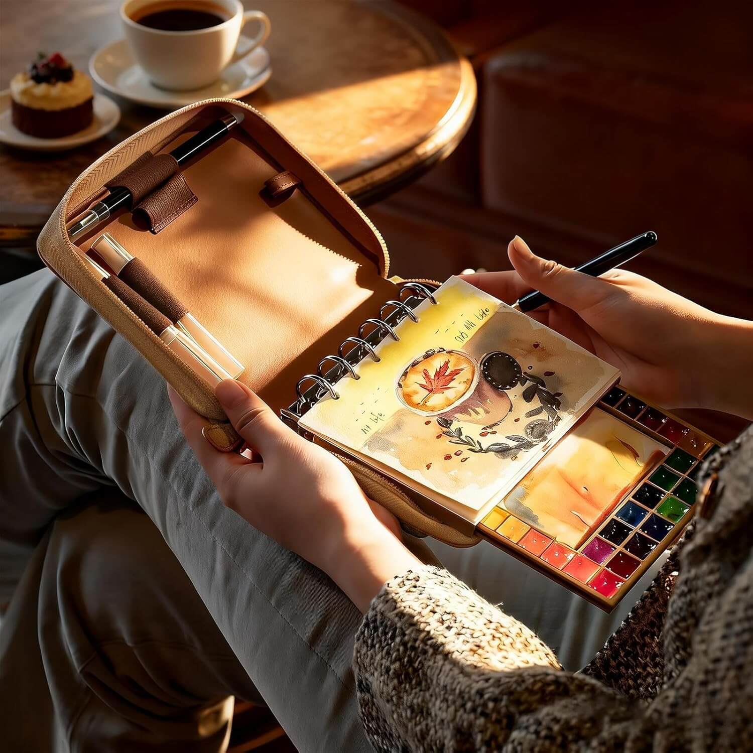 LIGHTWISH Travel Watercolor Set - 24 Colors Compact Art Kit with Refillable 100% Cotton Paper, Ceramic Palette