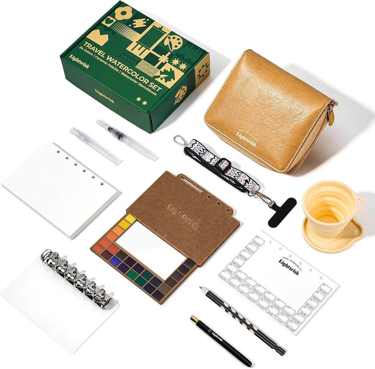 LIGHTWISH Travel Watercolor Set, 24 Colors compact Art Kit