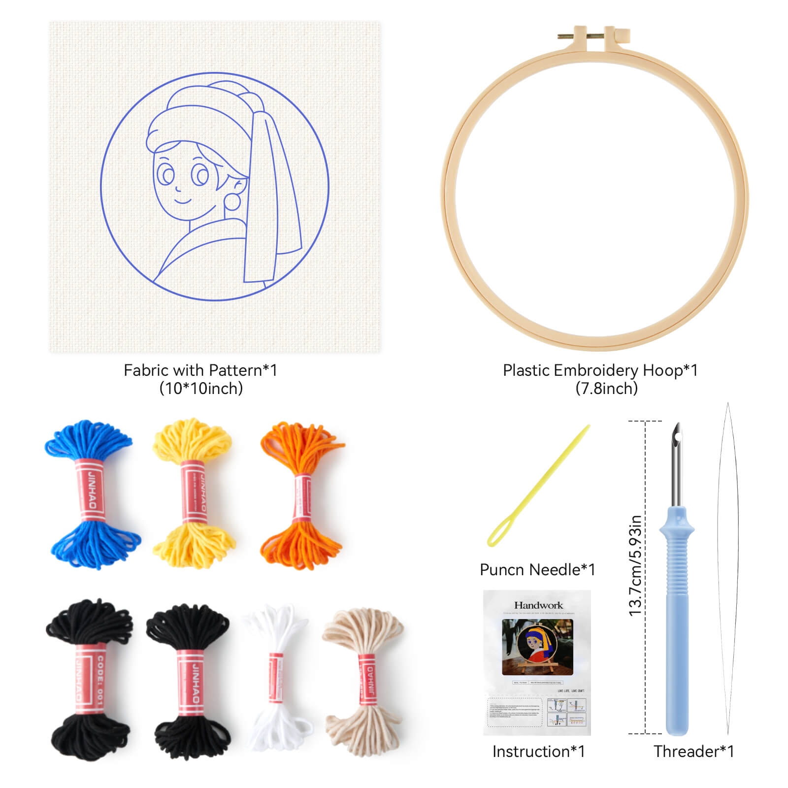 Farbclub Punch Needle Embroidery Starter Kit for Adults Beginner, Punch Stitching Kit with Punch Needle Fabric, Hoops, Yarns and Sewing Needles, Instructions, Beginner Tool Kit