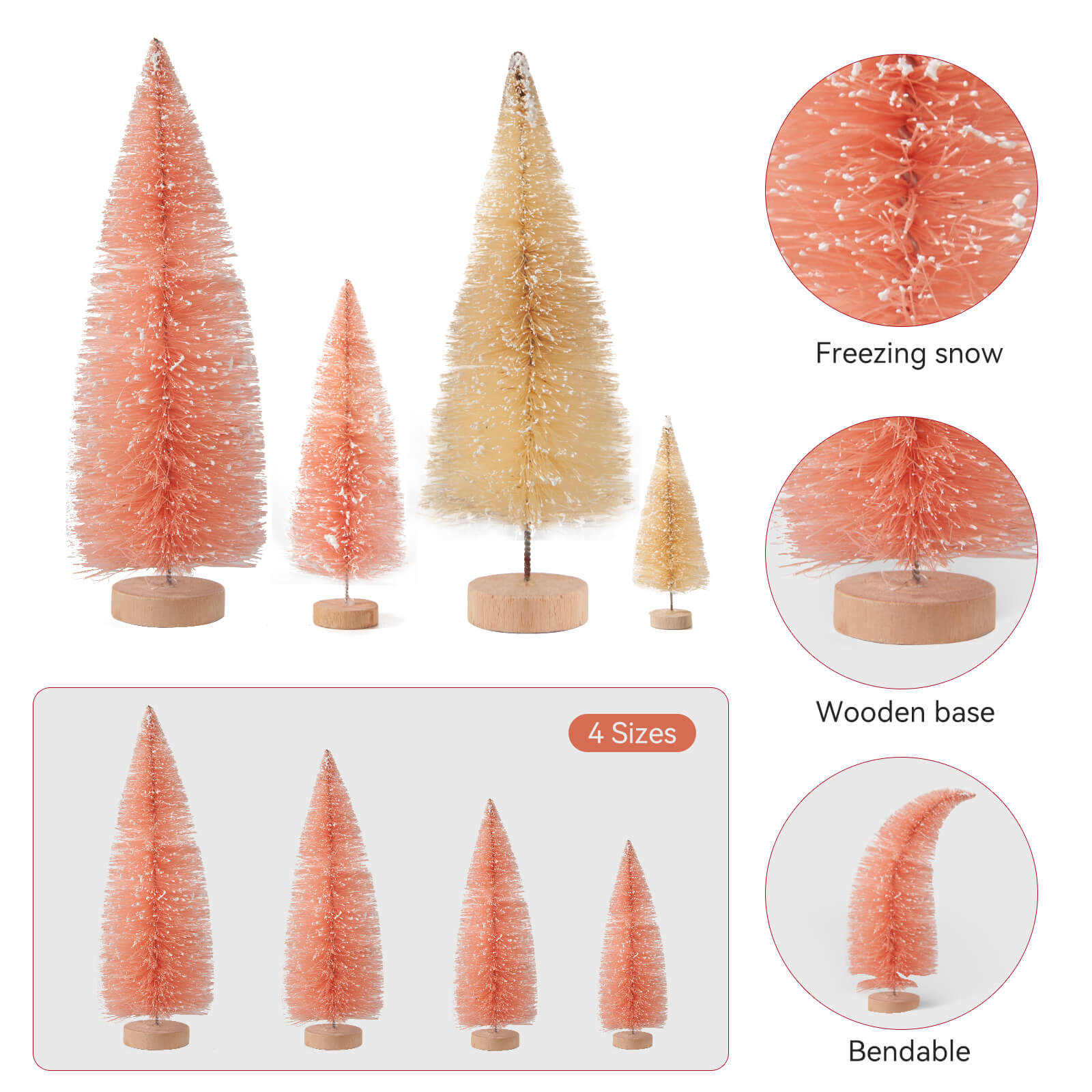 Farbclub 19 PCS Mini Christmas Trees, Artificial Christmas Tree Bottle Brush Trees with Wooden Base, Ideal for Holiday Decorations, Winter Crafts, and Tabletop Displays (Pink, White)