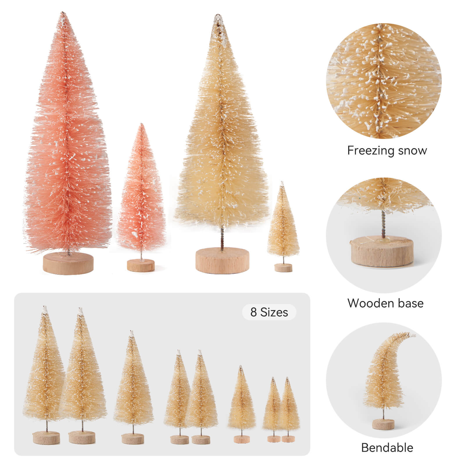 Farbclub 19 PCS Mini Christmas Trees, Artificial Christmas Tree Bottle Brush Trees with Wooden Base, Ideal for Holiday Decorations, Winter Crafts, and Tabletop Displays (Pink, White)