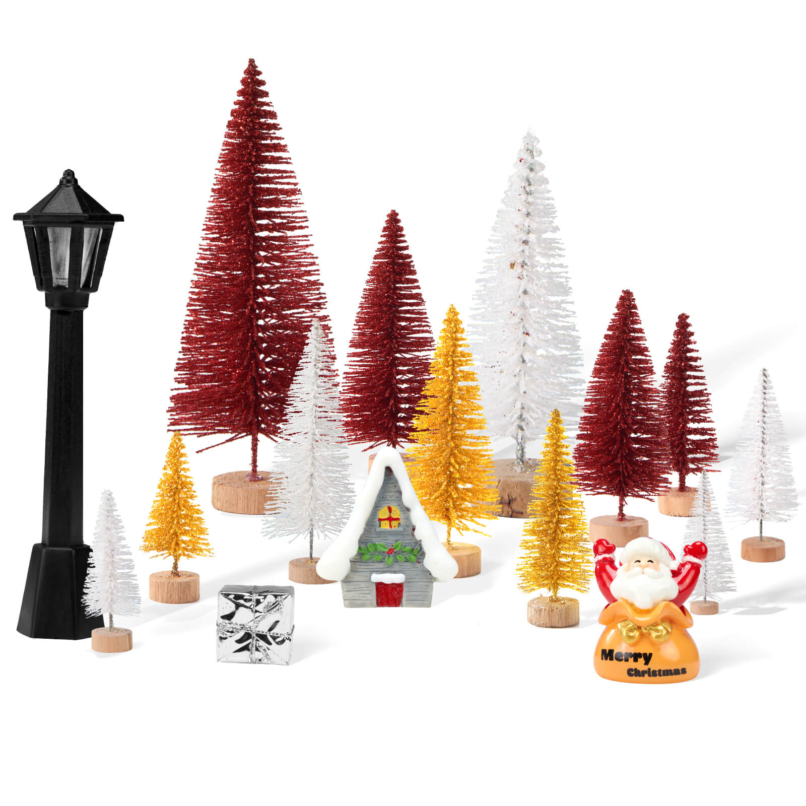 Farbclub 19 PCS Mini Christmas Trees, Artificial Christmas Tree Bottle Brush Trees with Wooden Base, Ideal for Holiday Decorations, Winter Crafts, and Tabletop Displays (Pink, White)