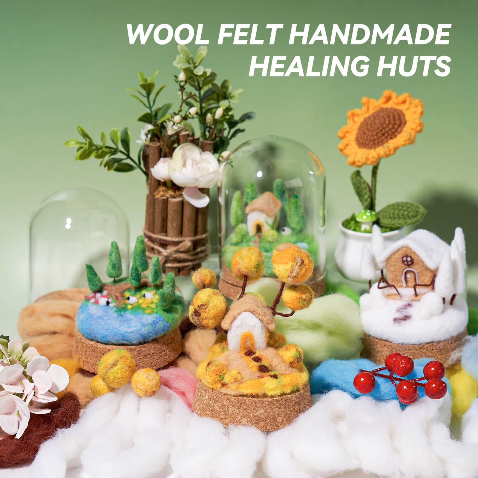 Farbclub Needle Felting Kit, Seasonal Scenery DIY Wool Felting Kit with Wool Roving Glass Cover, Handmade Craft Felting Kit Perfect for Beginners, Adults, Ideal Gift for Craft Enthusiasts