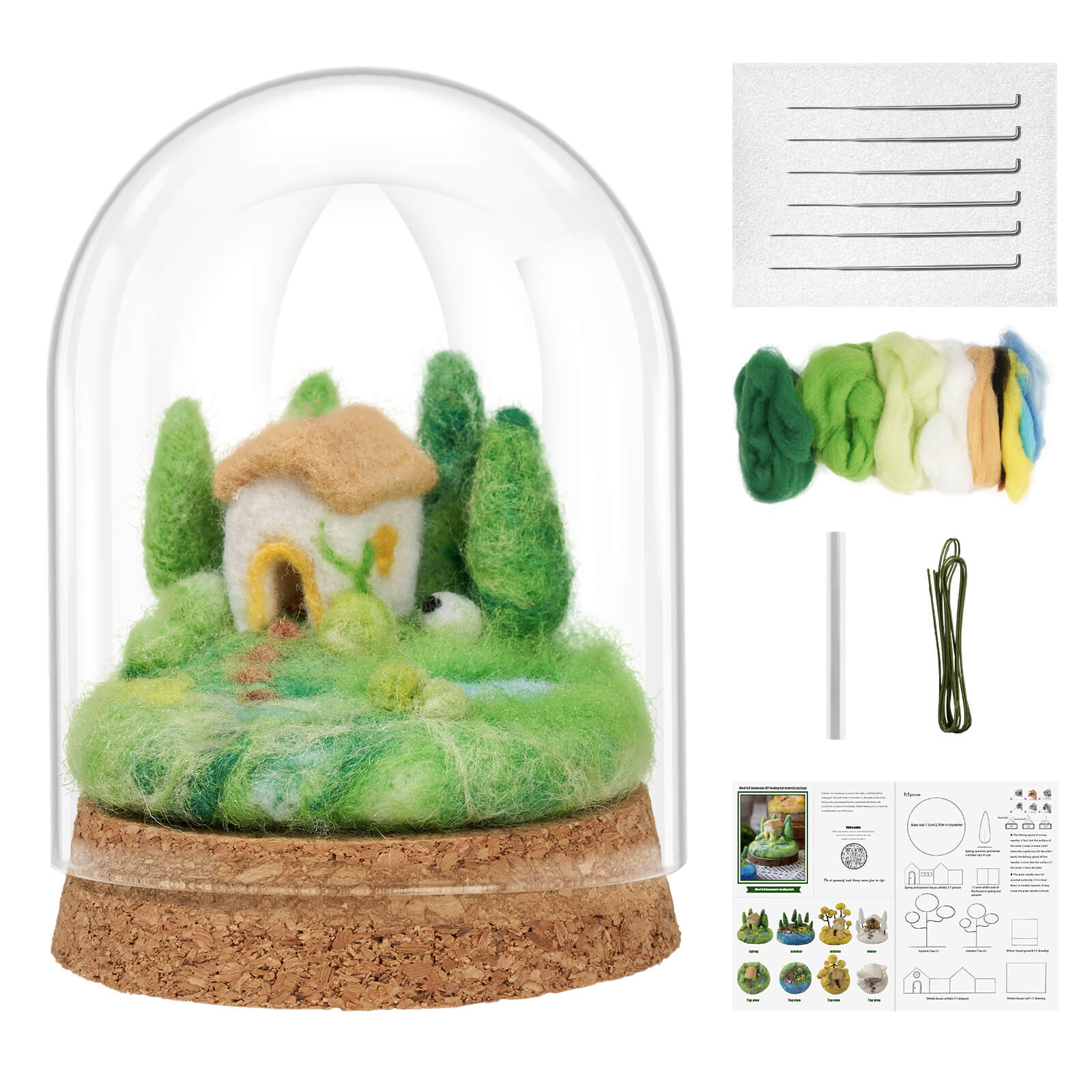 Farbclub Needle Felting Kit, Seasonal Scenery DIY Wool Felting Kit with Wool Roving Glass Cover, Handmade Craft Felting Kit Perfect for Beginners, Adults, Ideal Gift for Craft Enthusiasts