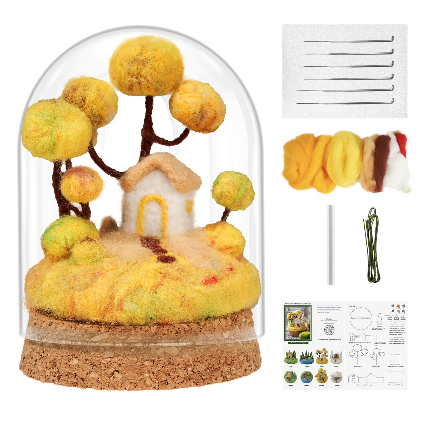 Farbclub Needle Felting Kit, Seasonal Scenery DIY Wool Felting Kit with Wool Roving Glass Cover, Handmade Craft Felting Kit Perfect for Beginners, Adults, Ideal Gift for Craft Enthusiasts