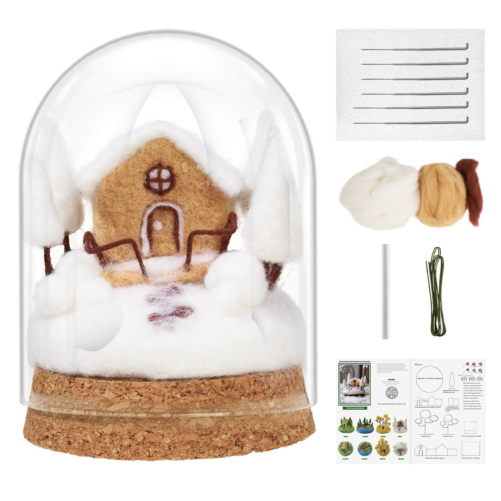 Farbclub Needle Felting Kit, Seasonal Scenery DIY Wool Felting Kit with Wool Roving Glass Cover, Handmade Craft Felting Kit Perfect for Beginners, Adults, Ideal Gift for Craft Enthusiasts